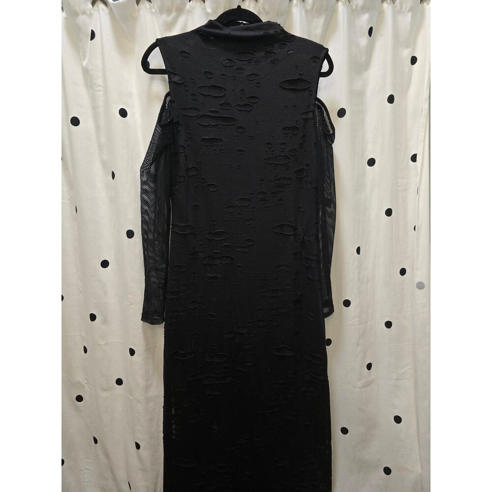 Killstar Biter black fishnet cold shoulder long sleeves maxi dress side slits